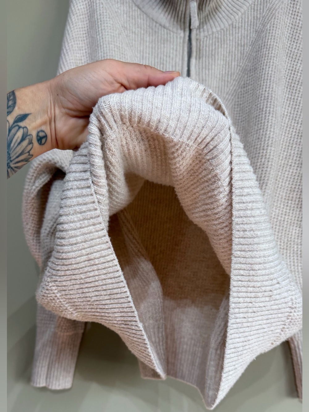 Aerie CozyUp Waffle Textured Quarter-Zip Sweater in Cream - Picture 5 of 11